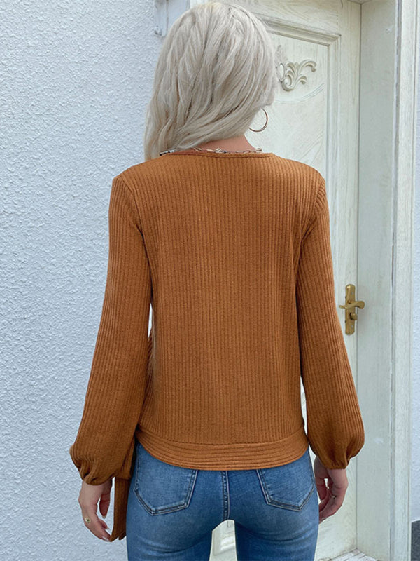 Women’s casual solid color button-decorated bottoming knitted sweater