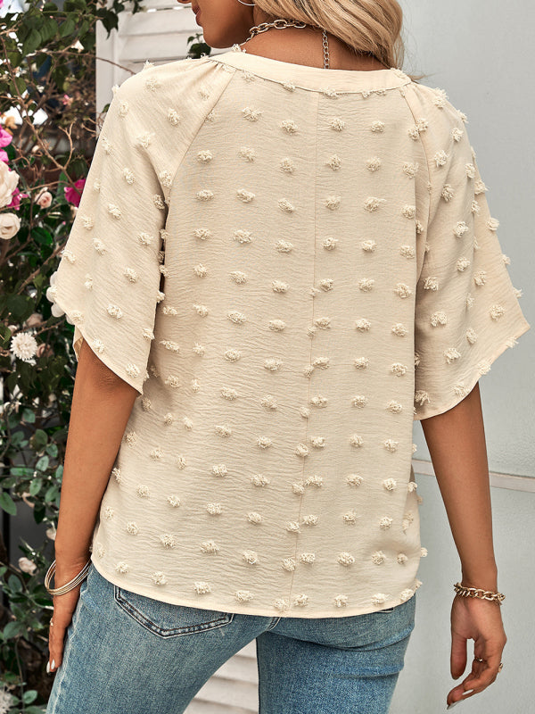 Women’s casual style V-neck solid color pom pom top for women