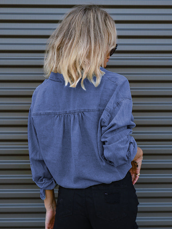 Women’s Casual Versatile Double Pocket Loose Shirt