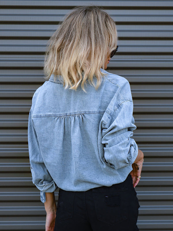 Women’s Casual Versatile Double Pocket Loose Shirt