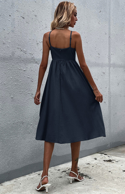 Women’s Clothing Slim Fit Solid Color Cotton Linen Dress