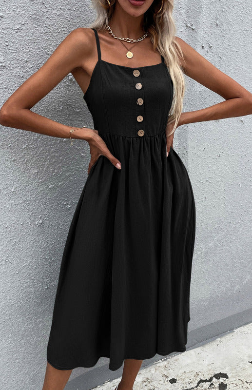 Women’s Clothing Slim Fit Solid Color Cotton Linen Dress