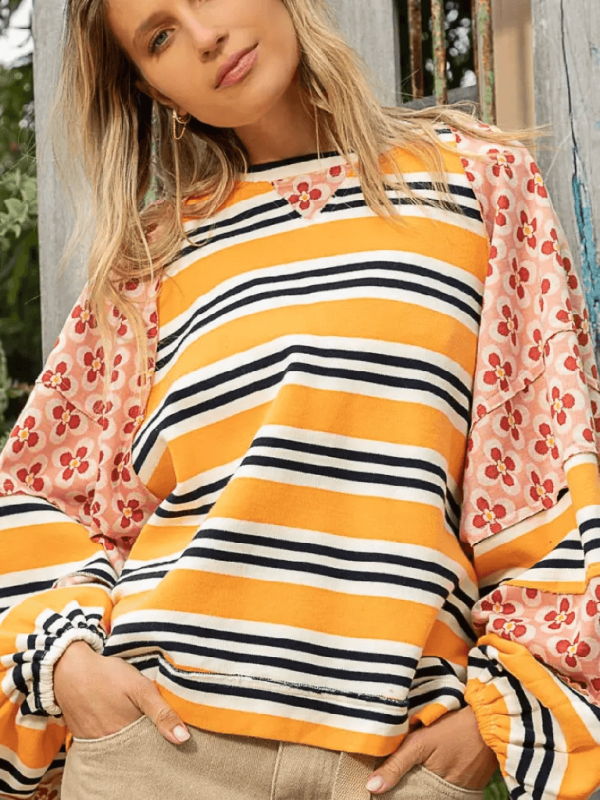 Women’s Colorblocking Printed Top Casual Loose Long Sleeve Sweatshirt