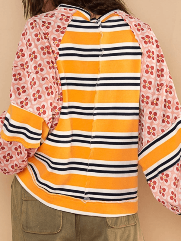 Women’s Colorblocking Printed Top Casual Loose Long Sleeve Sweatshirt