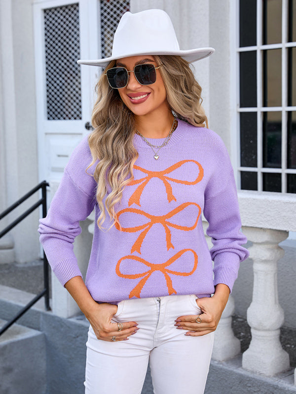Women’s Contrast Bow Long Sleeve Sweater