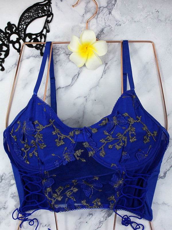 Women’s Contrasting Color Lace Sexy Lingerie - Royal blue / XS