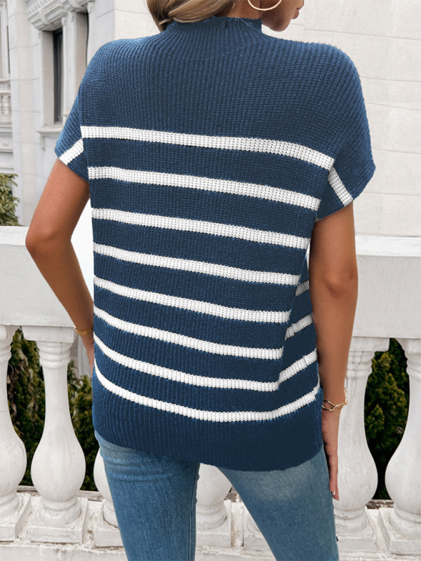 Women’s contrasting color short-sleeved pullover sweater