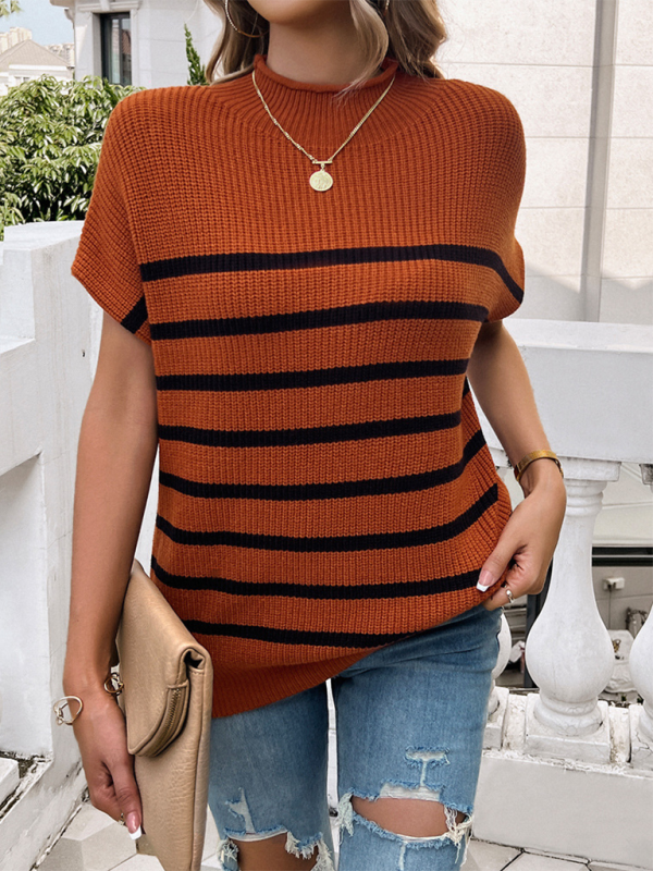 Women’s contrasting color short-sleeved pullover sweater