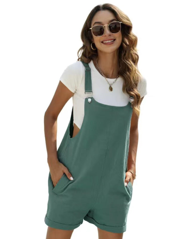 Women’s Cotton and Linen Adjustable Casual Loose Overall Shorts