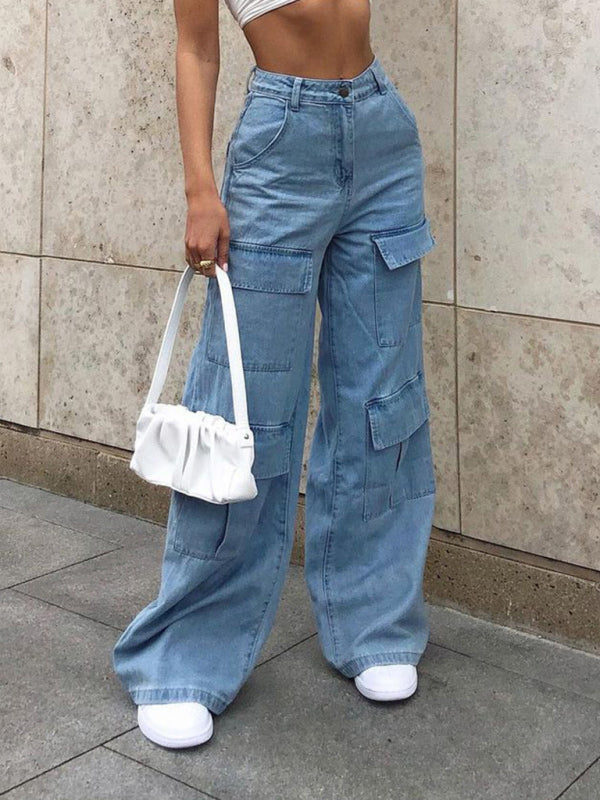 Women’s Denim Multi Pocket Loose Casual Cargo Pants