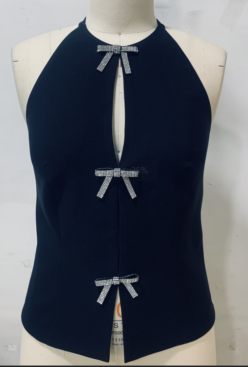 Women’s diamond-set bow cut-out halterneck camisole - Black / S