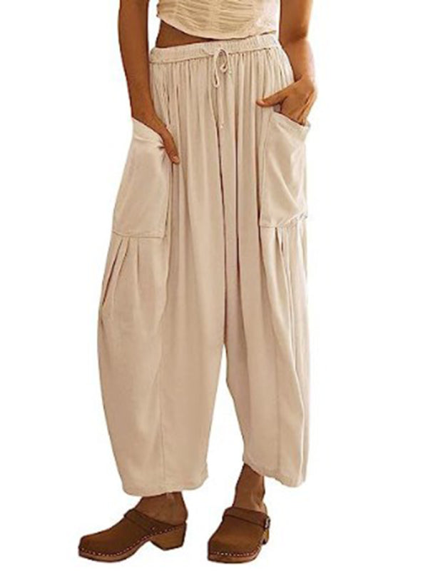 Women’s elastic waist pleated high waist wide leg pants loose casual pants