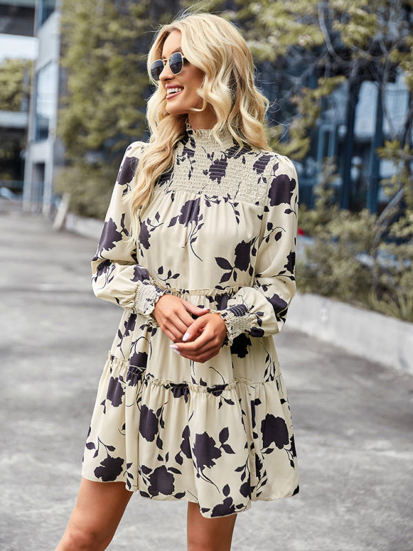 Women’s elegant long sleeved loose dress - Cracker khaki / S