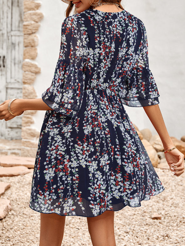 Women’s fashion casual V-neck half-sleeve printed dress for women