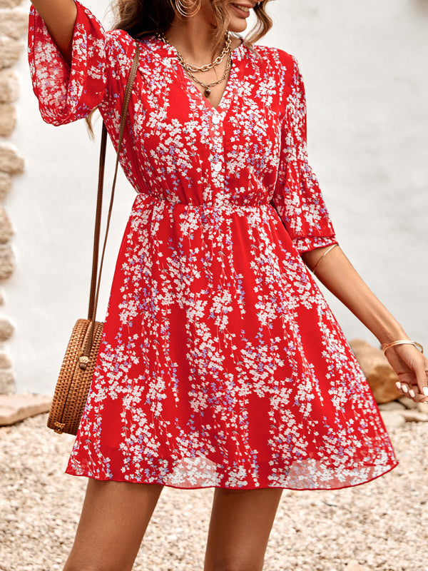 Women’s fashion casual V-neck half-sleeve printed dress for women