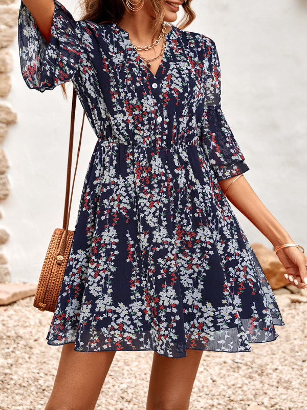 Women’s fashion casual V-neck half-sleeve printed dress for women