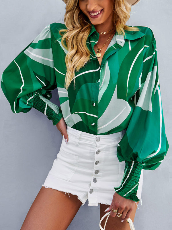 Women’s fashion commuter long sleeve versatile Shirt Top - Green / S