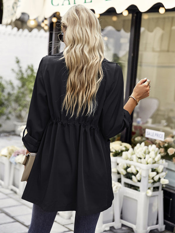 Women’s fashion lapel drawstring trench coat