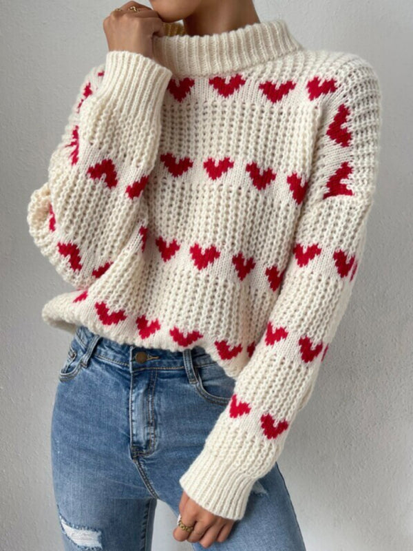 Women’s fashion new loose love jacquard pullover sweater