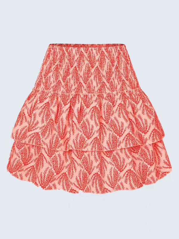 Women’s Fashion Ruffled Floral Half-length Pleated Skirt