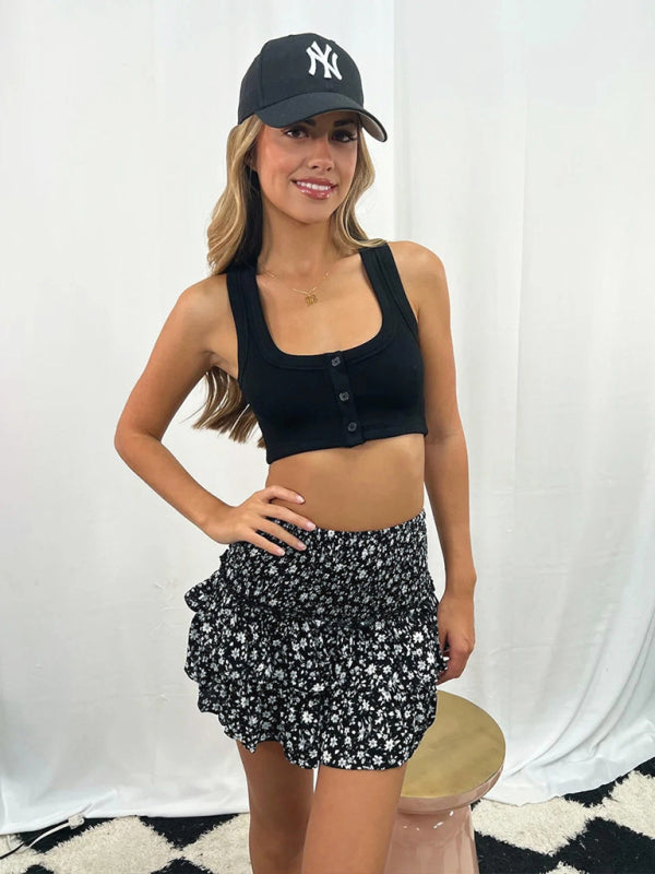 Women’s Fashion Ruffled Floral Half-length Pleated Skirt