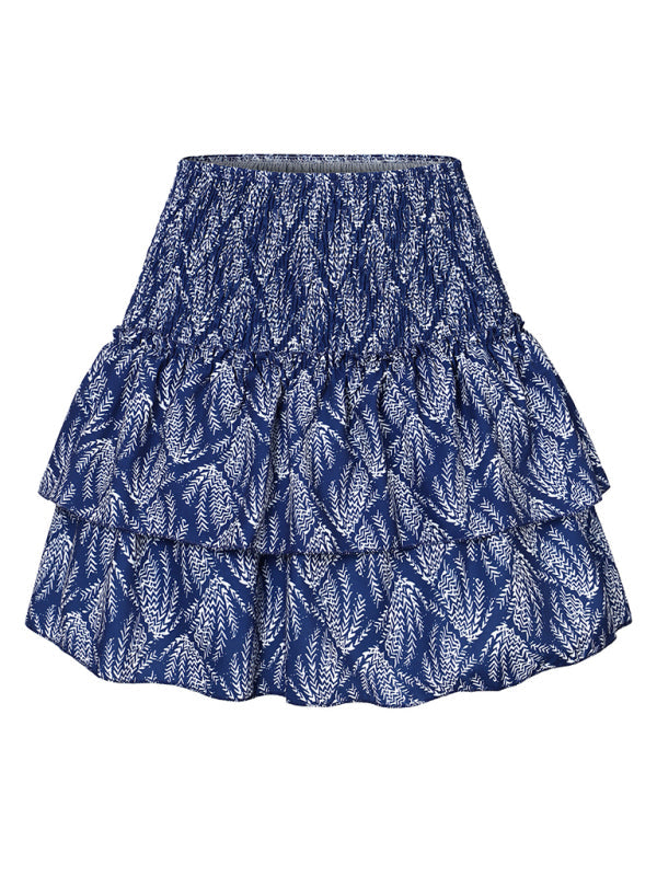Women’s Fashion Ruffled Floral Half-length Pleated Skirt