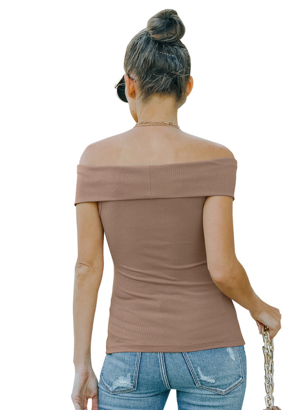 Women’s fashion skinny off shoulder top with slight elasticity for a stylish look