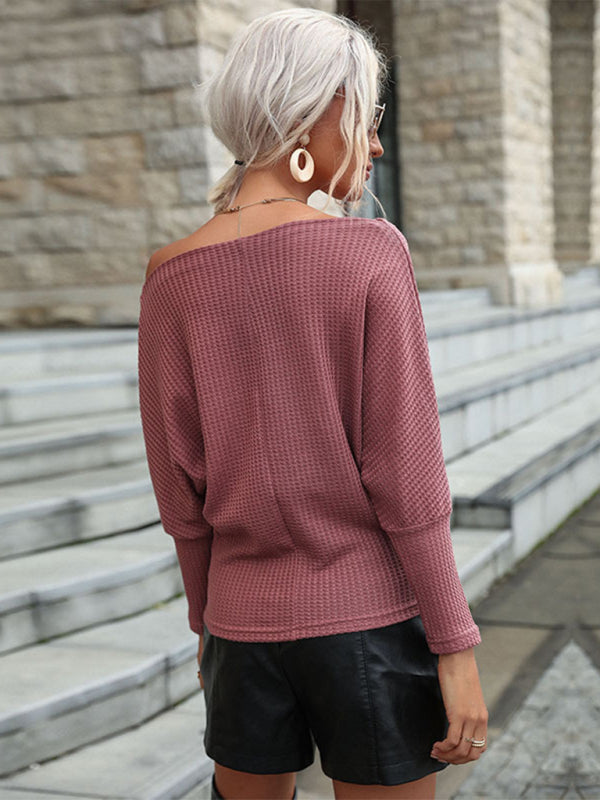 Women’s Fashion Solid Color Long Sleeve Off Shoulder Knit Sweater