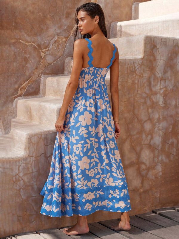 Women’s fashion suspender long printed long dress
