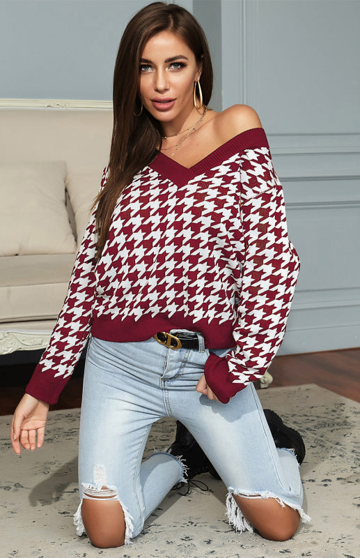 Women’s Fashion Trend Houndstooth Sweater