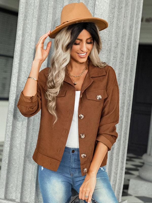 Women’s fashion versatile jacket corduroy jacket - caramel / L