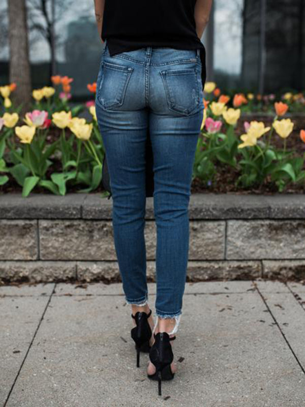Women’s Fitted Pleated Destroyed Stretch Penny Jeans