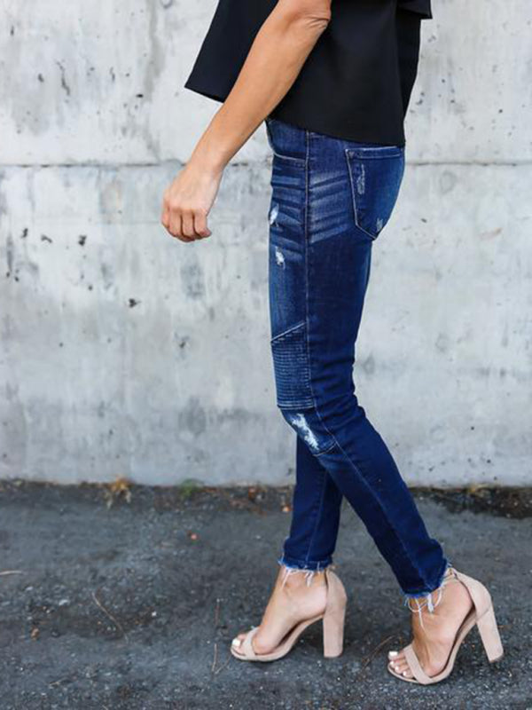 Women’s Fitted Pleated Destroyed Stretch Penny Jeans