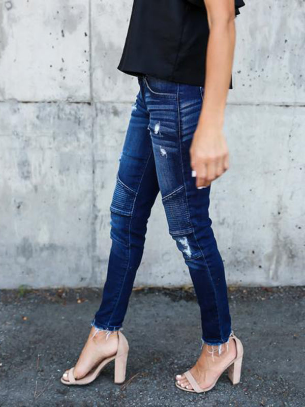 Women’s Fitted Pleated Destroyed Stretch Penny Jeans