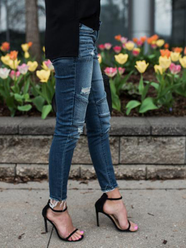 Women’s Fitted Pleated Destroyed Stretch Penny Jeans