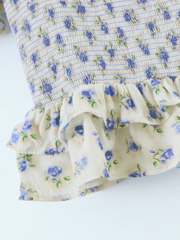 Women’s Flying Sleeve Floral Elastic Top + Hip-wrapping Skirt Set