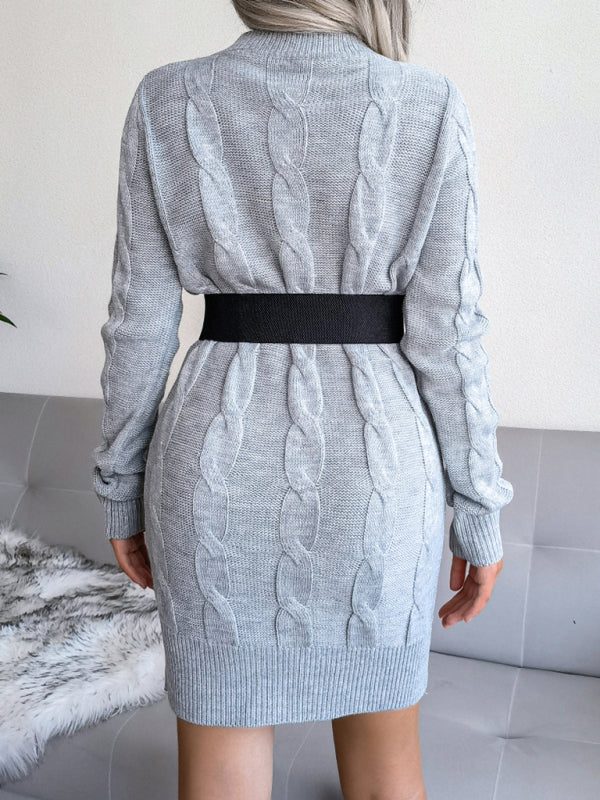 Women’s fried dough twist buttock wrapped wool dress knitted dress