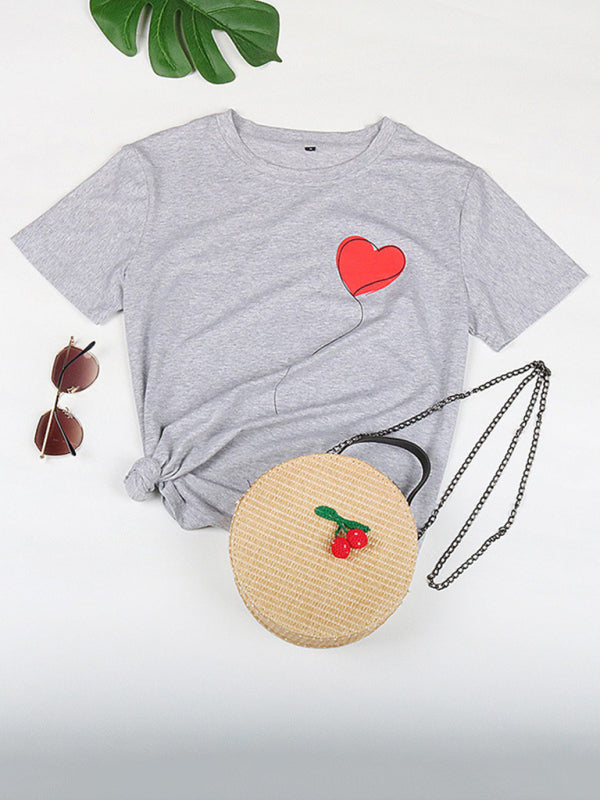 Women’s Heart Print Short Sleeve T-Shirt - Misty grey / S