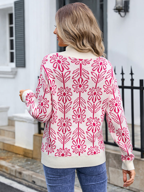 Women’s high collar floral long sleeve sweater