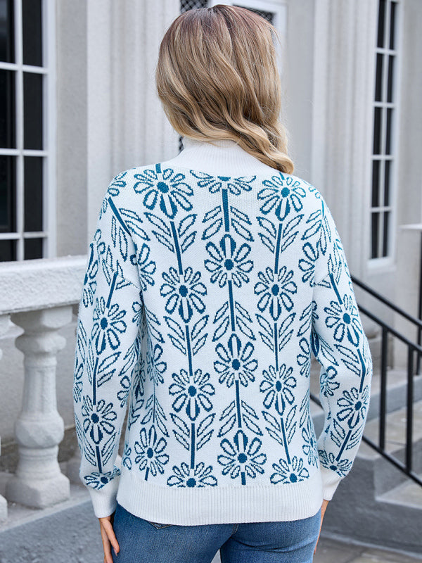Women’s high collar floral long sleeve sweater