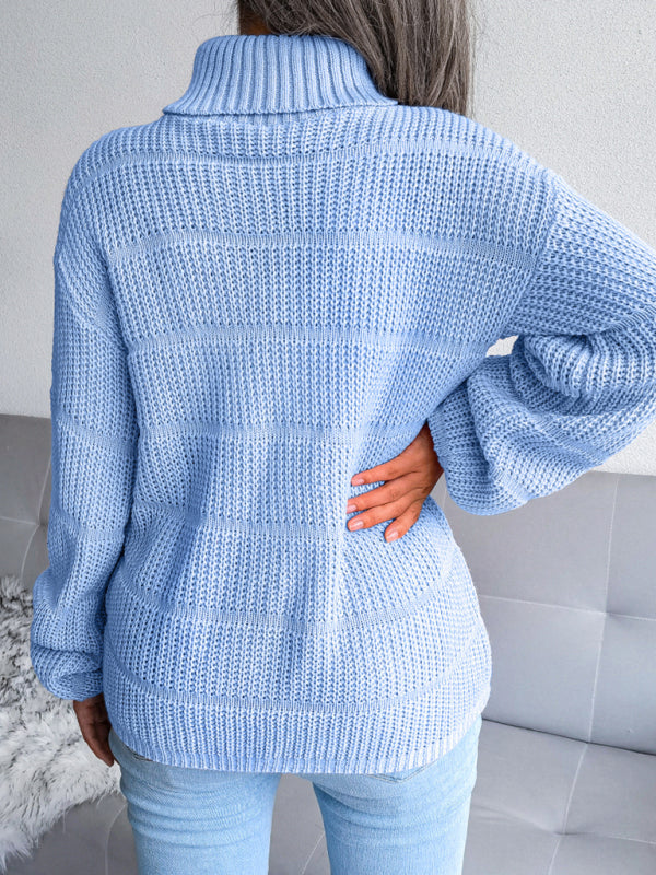 Women’s high collar long sleeve hollow out casual bottomed knitted sweater