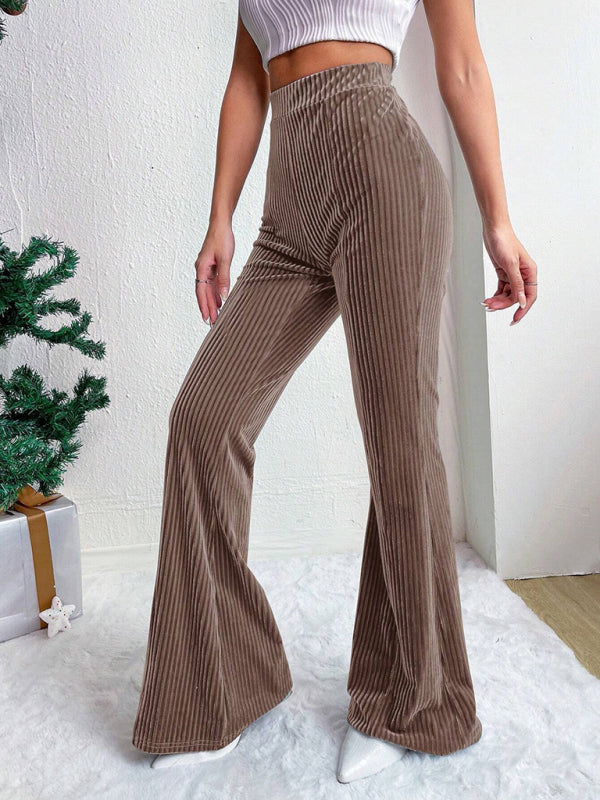 Women’s high waist corduroy flared pants solid color casual wide leg long sweatpants