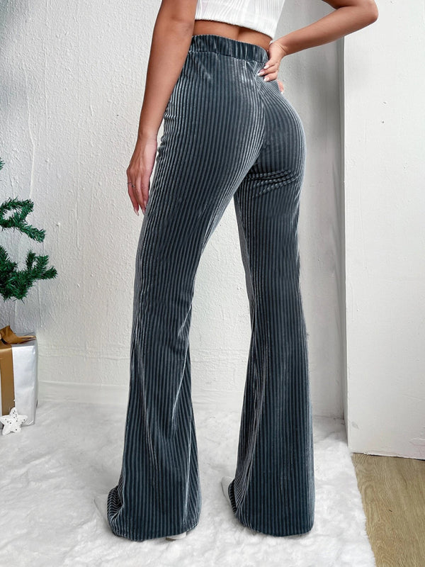 Women’s high waist corduroy flared pants solid color casual wide leg long sweatpants