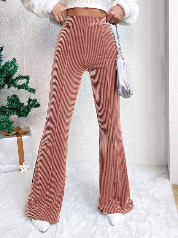 Women’s high waist corduroy flared pants solid color casual wide leg long sweatpants