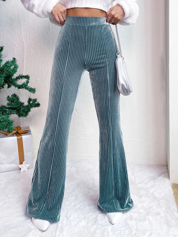 Women’s high waist corduroy flared pants solid color casual wide leg long sweatpants