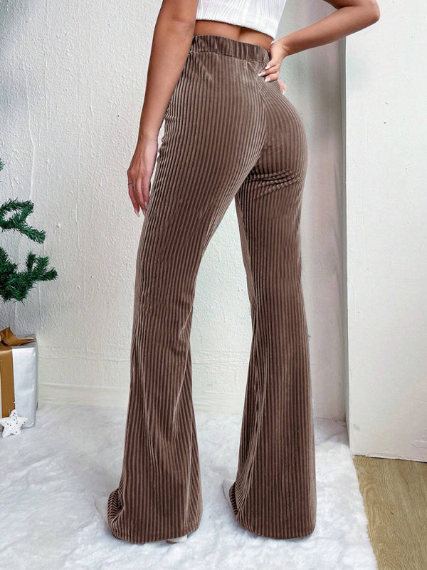 Women’s high waist corduroy flared pants solid color casual wide leg long sweatpants
