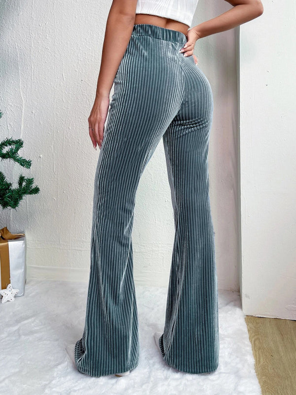 Women’s high waist corduroy flared pants solid color casual wide leg long sweatpants