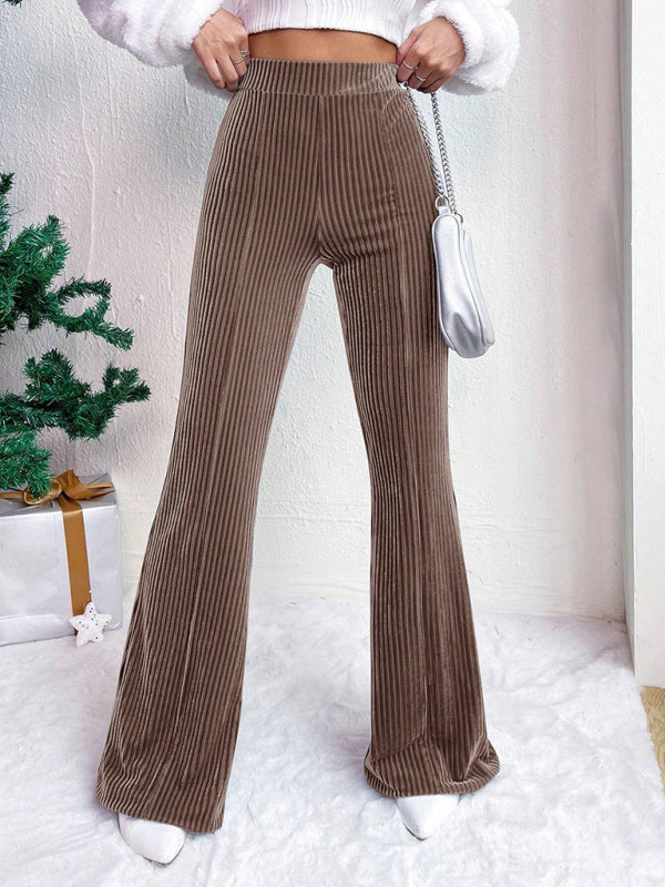 Women’s high waist corduroy flared pants solid color casual wide leg long sweatpants