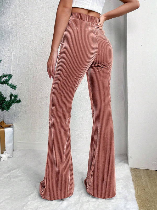 Women’s high waist corduroy flared pants solid color casual wide leg long sweatpants