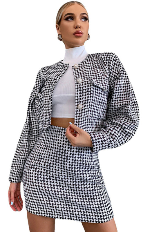 Women’S High Waist Pack Hip Two Piece Set - Houndstooth / XL